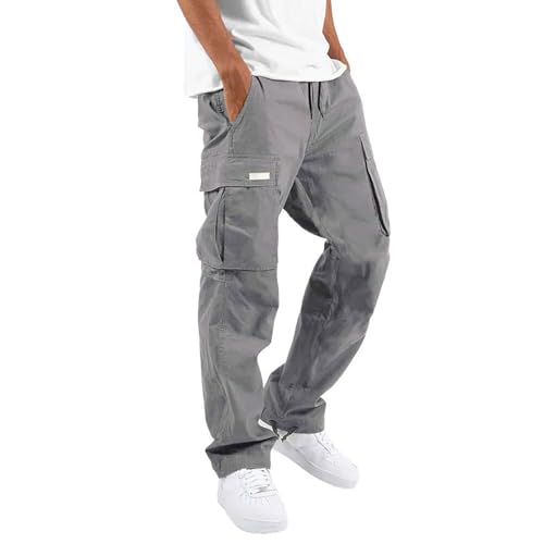 Men Cargo Pants Work Drawstring Elastic Waist Hiking Pants Casual Athletic Relaxed Fit Workout Sweatpants with Pockets