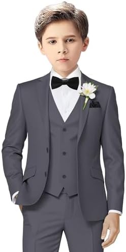 LOPEN STU Boys Tuxedo Suit Toddler Formal Kids Grey Suits for Boys Dress Clothes