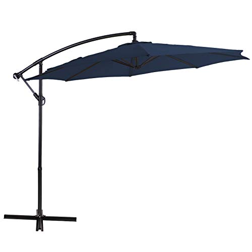 PHI VILLA 10ft Offset Patio Umbrellas Clearance, Outdoor Market Hanging Umbrella with Crank Handle & Cross Base(No Weight), for Deck, Pool, Porch,Backyard, Navy Blue