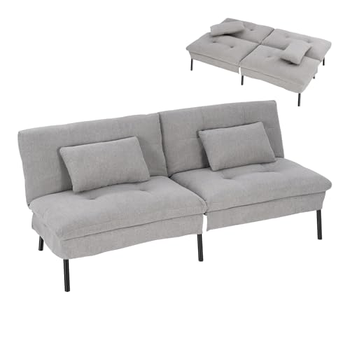 WOLTU Canapé Lit 2 Places Convertible, Clic Clac, avec 2 Coussins, Dossier Réglable, Pieds en Métal, Tissu Effet Lin, pour Salon, Chambre à Coucher ou...