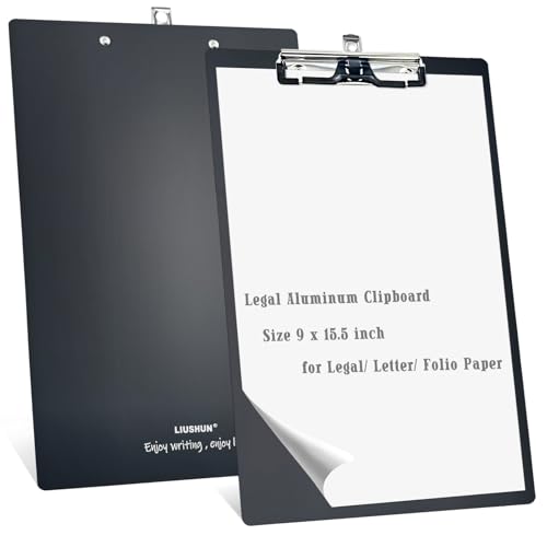 Porte-bloc légal en aluminium noir avec attache inox pour bureau et atelier