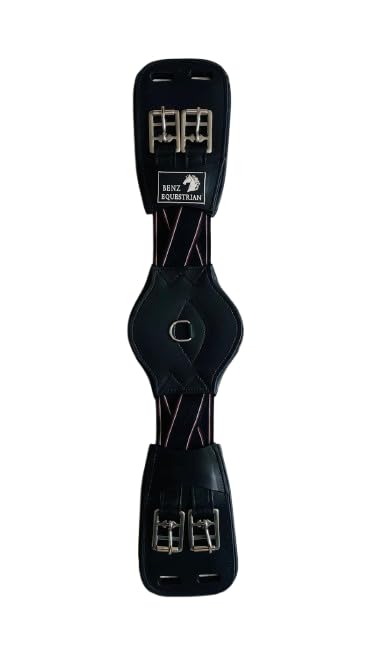 Benz Equestrian Anatomical Padded Short Girth 28" Elasticated Comfort Fit in Black Leather (28 Inch , Black)