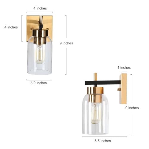 Image of Black Gold Wall Sconce, Modern Brass Sconce Wall Lighting with Clear Glass Shade for Bathroom, Hallway, Kitchen, and Bedroom