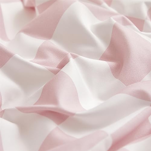 Image of KAREVER Pink Grid Comforter Full Pink Plaid Bedding Set Girls Pink White Checkered Bed Comforter Set Breathable Blanket Set Kids Durable Bedding Comforter Set