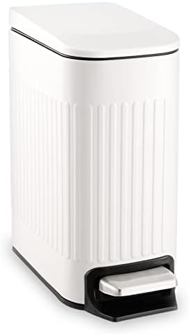 TrashAid Slim Bathroom Trash Can with Lid Soft Close & Pedal, 1.6Gal, White