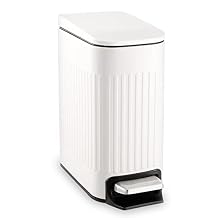 TrashAid Slim Bathroom Trash Can with Lid Soft Close, 6 Liter/1.6 Gallon Stainless Steel Small Garbage Can with Removable Inner Bucket, Step Pedal, Slim Wastebasket for Toilet, Office, Bedroom, White