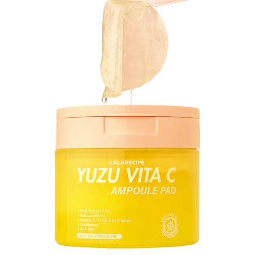 LALARECIPE Ampollas Yuzu Vita C – Gelatina Coreana Con Aha, Pha, Niacinamida Y Colágeno Vegano – Tónico Exfoliante E Iluminador Para Una Piel Radiante (80 Ampollas)