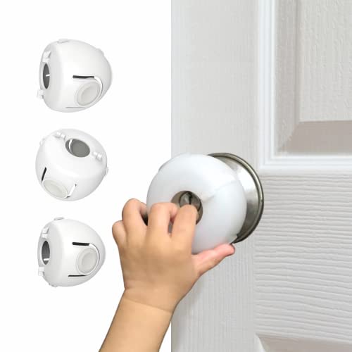 Image of Heart of Tafiti 6 Pack Door Knob Safety Covers for Kids, Child Proof Door Knob Covers, Door Handle Baby Proof, Child Locks for Door, Easy to Install, White