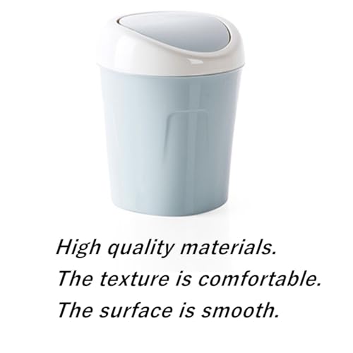 Image of Plastic Mini Desktop Trash Can with Trash Bags, Tiny Wastebasket Small Garbage Waste Bin with Swing Lid for Tabletop Table Office Kitchen Bedroom Bathroom (Blue)