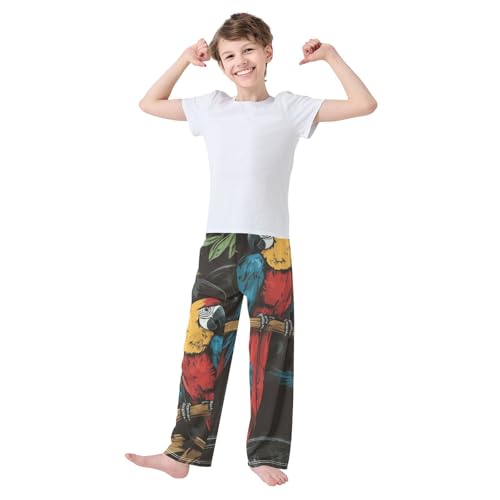 Pirate Parrot Bird Boys Long Pants Soft Trousers Elastic Waist Kids Lounge Bottoms with Pockets S-XL2