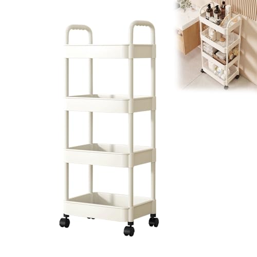 LIAVOP Trolley with 4 niveles, nicho con ruedas, diseño perforado, estante para artículos no utilizados con 4 ganchos móviles, 4 ruedas, 43x107x30 cm, blanco
