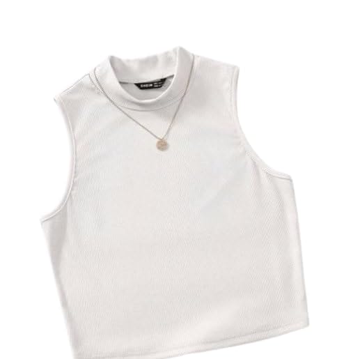 Image of Sleek Mock Neck Rib-Knit Short Sleeve Tank Top for Women