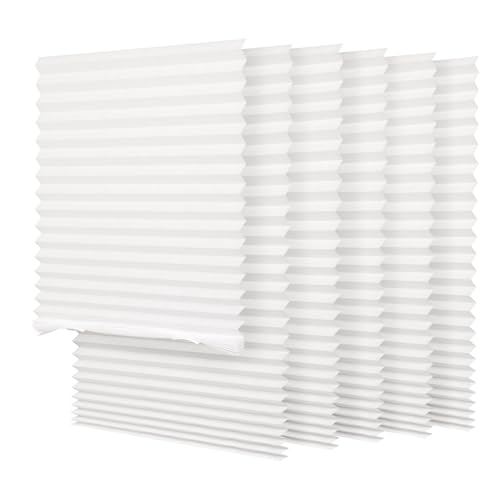 SEEYE Light Filtering Temporary Blinds Cordless Shades Fabric Pleated Fabric Shade Easy to Cut and Install, 48' W x 72' L - 6 Pack, White, with 12 Clips