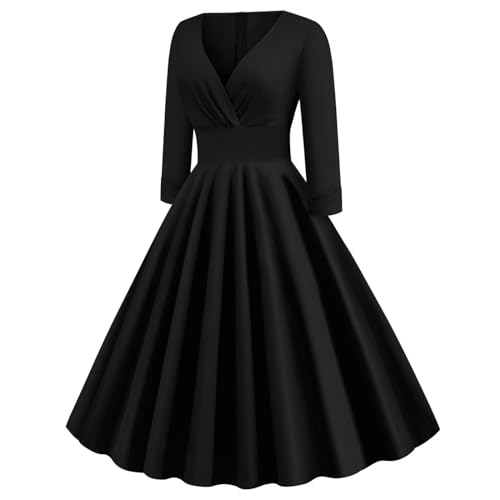 Elegantes Spitzenkleid für Damen, langärmelig, A-Linie, Neckholder, Midi-Oberteil, Rundhalsausschnitt, rückenfrei, schulterfrei, kurzes Kleid,...
