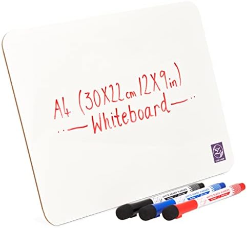 Dry Erase White Board 22.8 x 30.5cm| Double Sided Small Whiteboard A4 with 3 Colour Water-Based Whiteboard Pens - Non-Magnetic Writing Mini Whiteboard for Kids Students in Home Office School