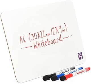 Dry Erase White Board 22.8 x 30.5cm| Double Sided Small Whiteboard A4 with 3 Colour Water-Based Whiteboard Pens - Non-Magnetic Writing Mini Whiteboard for Kids Students in Home Office School