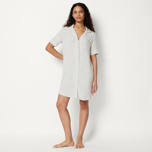 Image of Amazon Essentials Women's Modal-Blend Nightgown, Short Sleeve Button-Down
