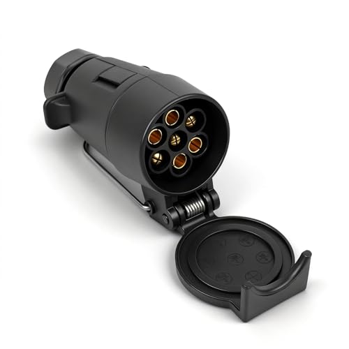 Qiping Prise Remorque 7 Broches Female avec Valve de Protection, Fiche Adaptateur Caravan 7 Plots Femelle Peut être Suspendu - Noir