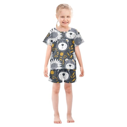 ALAZA Bear Sunflower Leaves Pajamas Short Sleeve 2 Piece Sleepwear Top and Bottom Pajama Set Unisex3