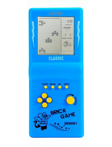 LZYCH Console de Jeu en Briques Nostalgie Classique 23 Jeux Rétro Blocs/Course/Char Difficulté/Vitesse Réglables Alimentation par 2 Piles AAA Nniversaire/Noël Cadeau Jouet Puzzle pour Enfant (Bleu)