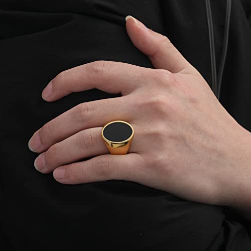 NUNCAD Anello con Sigillo Oro con Nero Ovale in