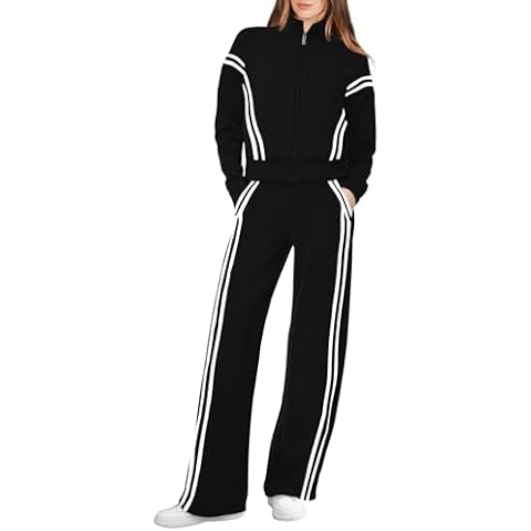 XIEERDUO Two Piece Sets for Women Zipper Sweatsuits Women 2 Piece Outfit Travel Lounge Set Black Tracksuit Workout S Cover