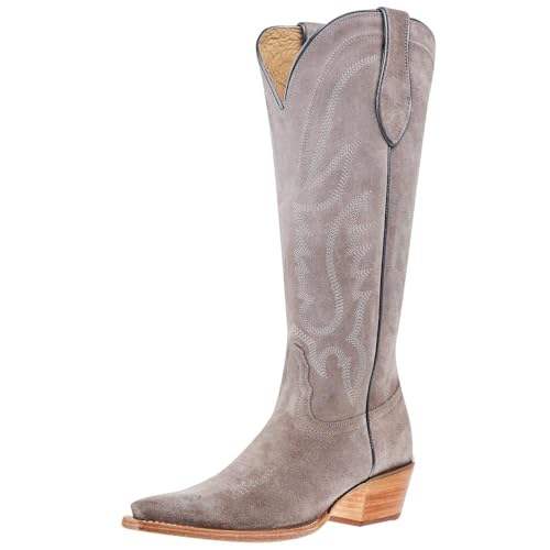 Tony Lama Women`s Ash Suede Vamp 15In Ash Suede Top Boot