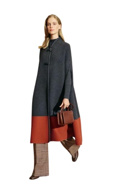 PATAKADEVI Women Soft Woolen Warm Full Sleeve Solid Long Coat | Casual Winter Outings | Full Length Coverage | Side Pockets | Single Breasted Closure | Versatile Styling | Grey & Rust | P-picture-15