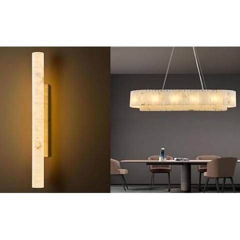 OSRoyce L39.3in Alabaster Chandeliers Rectangle Adjustable Chandeliers for Dining Room & 36" Large LED Natural Alabaster Wall Sconces for Living Room, Bedroom, Hallway, Stairs Cover
