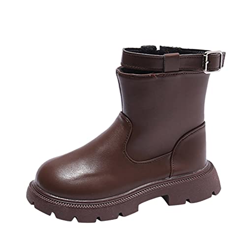 Boy's Girl's Waterproof Outdoor Ankle Boots Side Zipper Comfort Fashion Booties for Kids (Toddler/Kid/Big Kid) (Brown, 9-9.5 Years Big Kids)