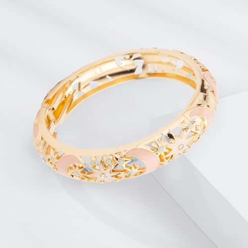 Image of UJOY Womens Multi-colors Cloisonne Bracelet Gold Plated Flower Hollowed Enameled Hinged Cuff Bangles Jewelry Gift 88A10