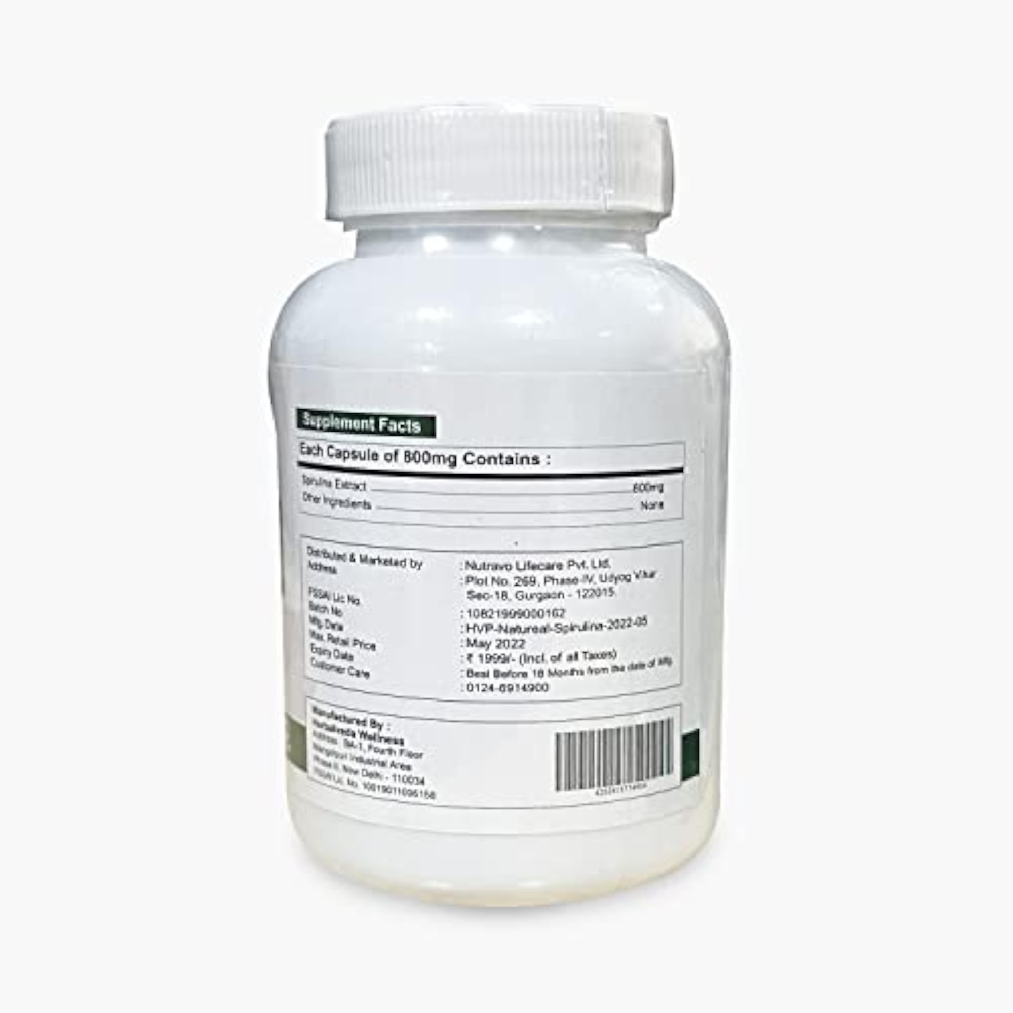 Overall Wellness Combo: Spirulina & Moringa Extract 800mg, 60 Capsules
