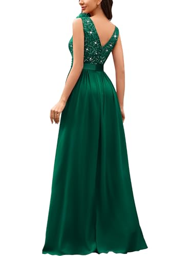 Image of Miusol Women's Vintage V-Neck Sequined Split Formal Evening Maxi Dress