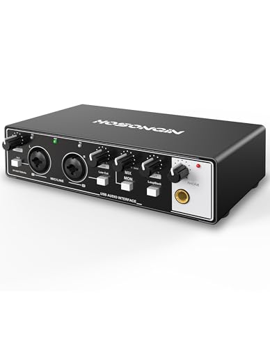 HOSONGIN USB Audio Interface for Beginners - 24Bit/192kHz, 48V Phantom Power, Plug & Play Recording for Podcast/Vocals/Guitar/Youtube, PC/Mac/iOS Compatible (Black Metal)