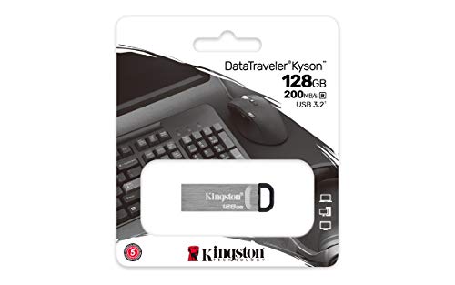 Kingston DataTraveler Kyson USB 3.2 Gen 1 Clé USB 128Go - Avec élégant boîtier métal sans capuchon