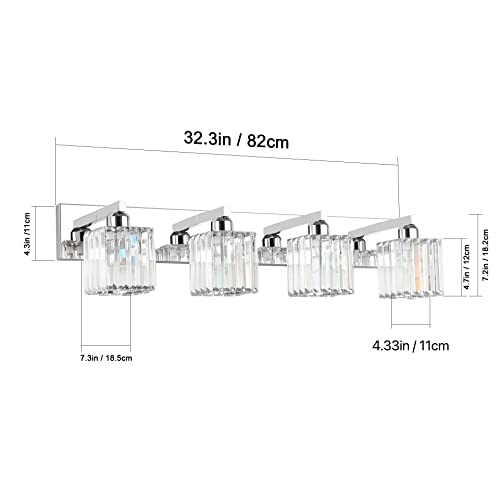 Image of Aipsun Bathroom Light Fixtures Crystal Modern Vanity Lighting Fixtures 4 Light Chrome Bathroom Vanity Light (Exclude Bulb)