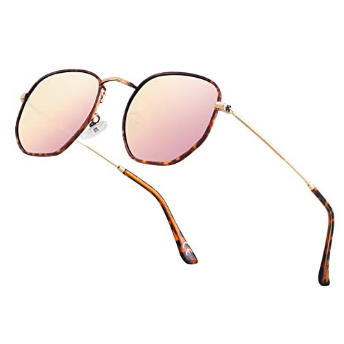 Image of Hipster Hexagonal Polarized Sunglasses Men Women Geometric Square Small Vintage Metal Frame Retro Shade Glasses