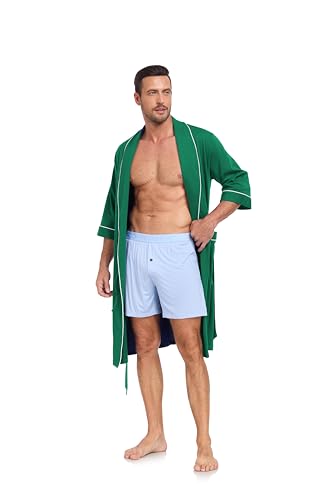 Image of COLORFULLEAF 100% Cotton Men's Bathrobes Summer Kimono Short Sleeve Lightweight Soft Breathable Spa Robe for Men