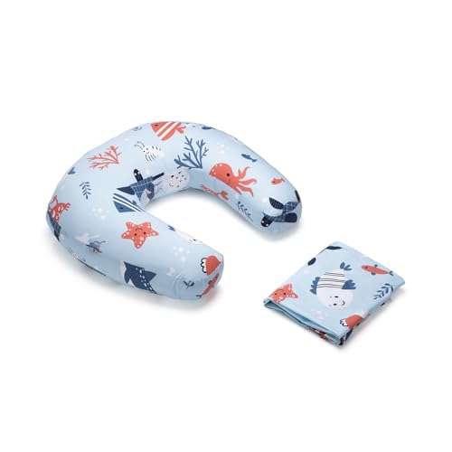 Image of Wakefit Nursing Pillow with Cape for Breastfeeding & Baby Care | 5 in 1 Feeding Pillow with 100% Cotton Removable Cover | Super Soft & Machine Washable | Coral Dive