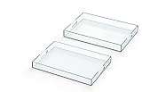 Kit de 2 bandejas de servicio Lote de 2 bandejas de servicio de acrílico transparente con asas, bandeja de plástico, bandeja de cocina, bandeja de comida, organizador de mesa para joyas, llaves, cocina, cuarto de baño, cosmética
