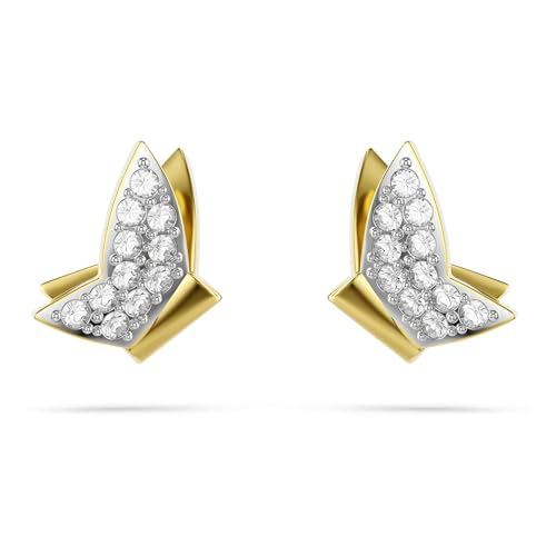 Swarovski Pendientes Idyllia Lilia, Pendientes de Botón con Motivos de Mariposa en Pavé Suspendidos, para Orejas Perforadas, Colección Idyllia Lilia, Cristales Transparentes, Baño Tono Oro, Blanco