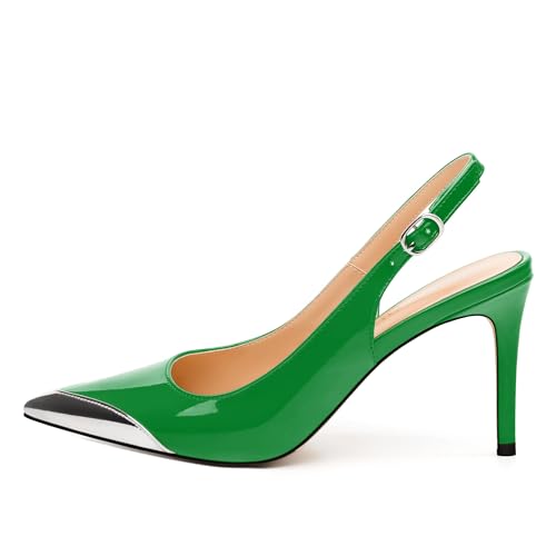 Women's Slingback Pumps, Two Toned Patchwork Pointed Toe High Heels, Slip On Fashion Buckle Daily Working Party Shoes2