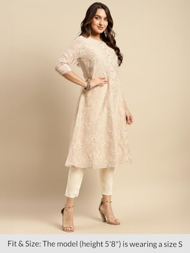 Image of rangita Women's Chanderi Relaxed Fit Flared Calf Length Printed Kurti for | Kurta