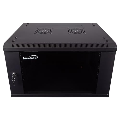 Image of NavePoint 6U Server Cabinet Wall Mount Rack Enclosure Includes 2 Fans, Locking Glass Door, Removable Side Panels - 6U Network Cabinet 17.7 inch Deep, 19 Inch Server Rack for IT and A /V Equipment