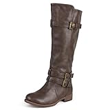 Journee Collection Womens Bite Wide Calf Stacked Heel Riding Boots - Size: 9.5 - Brown