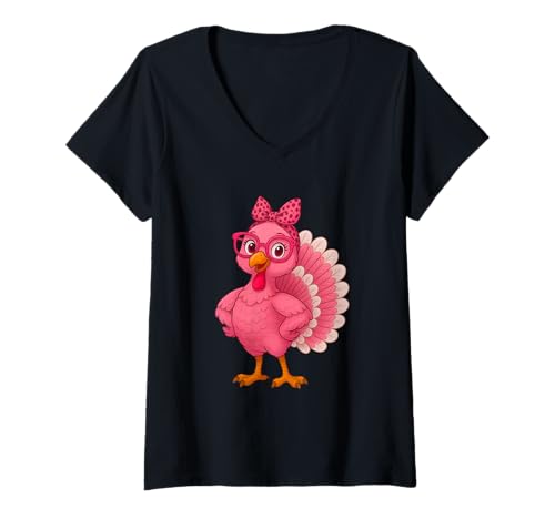Femme Gobble Turkey Day Happy Thanksgiving for Toddlers Girls Kids T-Shirt avec Col en V
