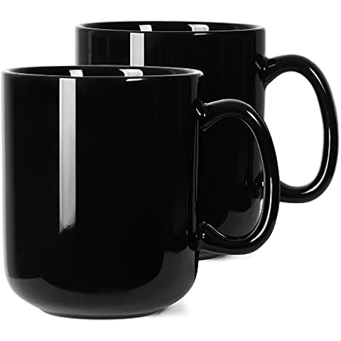 20 OZ Large Coffee Mug, Smilatte M016 Plain Ceramic Boss Big Tea Cup with Handle for Dad Men, Set of 2, Black Cover