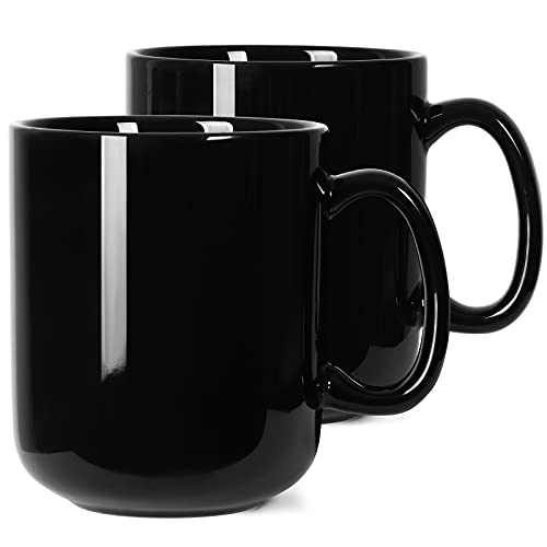 Smilatte 20 OZ Large Coffee Mug, M016 Plain Ceramic Boss Big Tea Cup with Handle for Dad Men Set of 2, Black