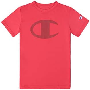 Champion Boys Shirt Performance Short Sleeve Tech Athletic Tee Shirt Top Kids Clothing - Great for Gym, Sports, and School (Medium Scarlet)