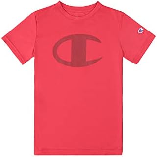 Champion Kids Clothes Boys Performance Big Logo Tech Athletic Tee Shirt (X-Large, Scarlet)